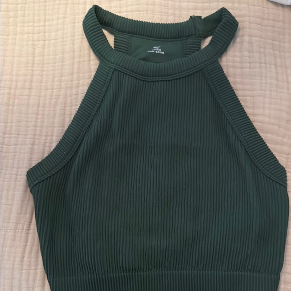 Aerie Ribbed Green Sleeveless Crop Tank